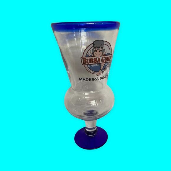 Bubba Gump Shrimp Company Madiera Beach Hurricane Glass Clear/Cobalt Blue - Picture 6 of 7